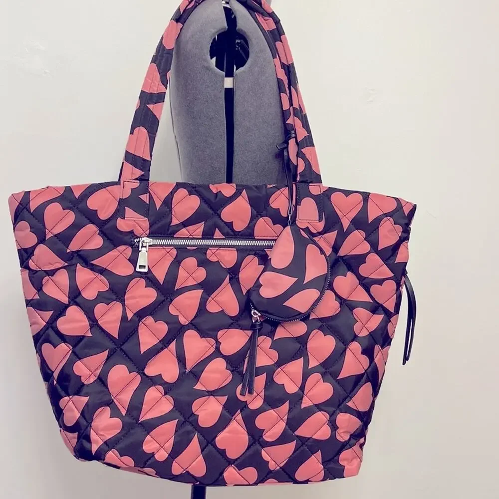 NWT MSRP$100 INC Hearts Nylon Shoulder Extra Large Quilted Tote - Picture 2 of 3